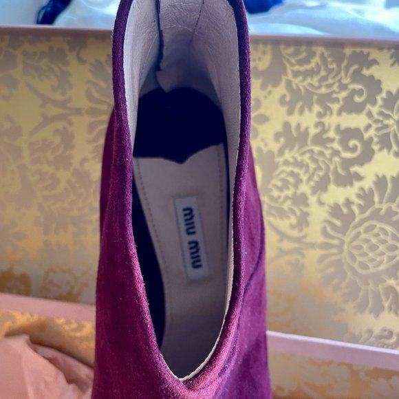 Miu Miu Burgundy Suede Ankle Boot with Jeweled Heel - Picture 7 of 10